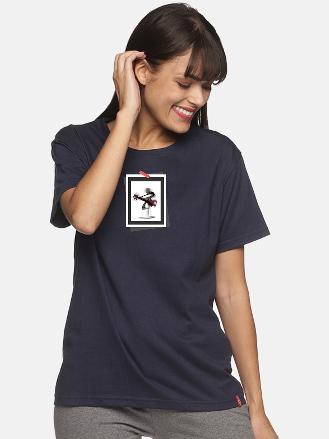 

NOT YET by us Women Navy Blue Graphic Printed Cotton Lounge T-shirt