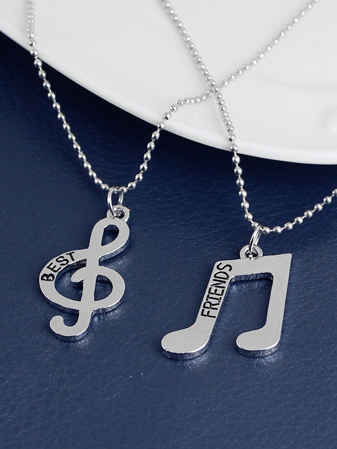 

Young & Forever Women Set of 2 Silver-Plated Music Notes Enamelled Pendant Necklace