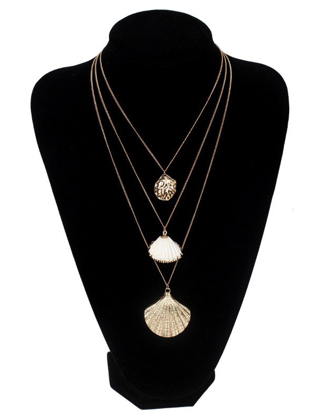 

Young & Forever Women White Clamshell Brass Gold-Plated Layered Necklace