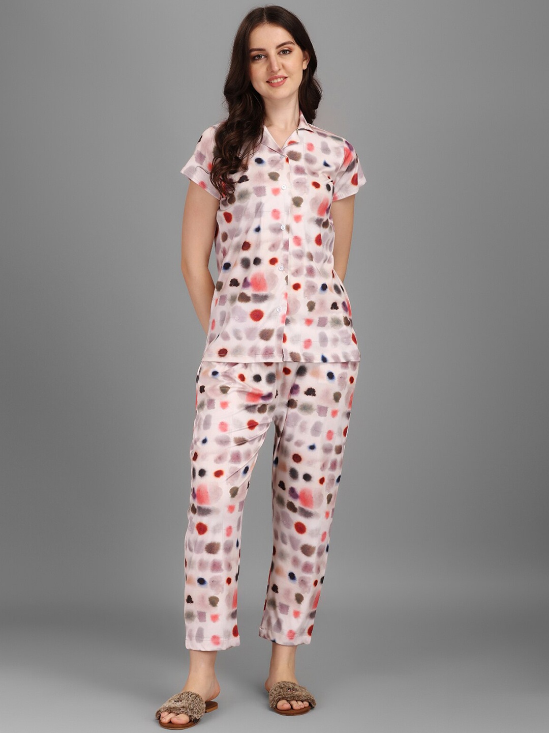Kinjo Women Pink & Red Printed Night suit