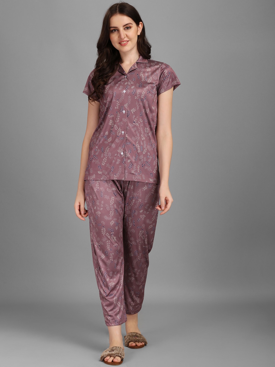 

Kinjo Women Maroon & Grey Printed Night suit