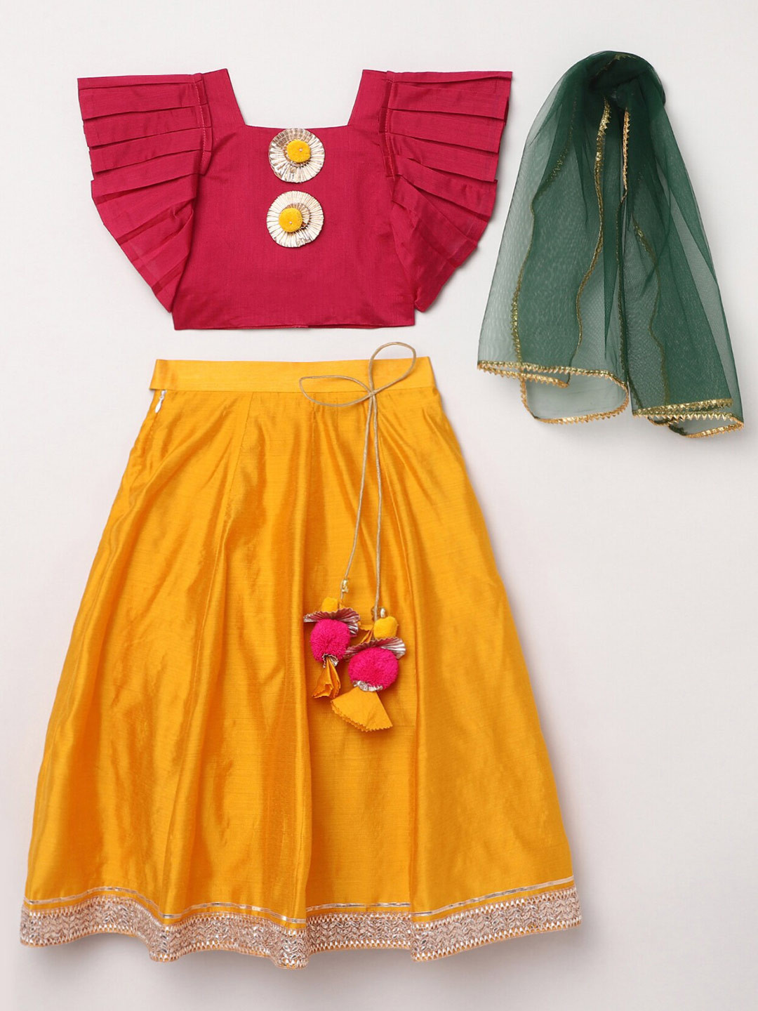 

BYB PREMIUM Girls Yellow & Red Ready to Wear Lehenga & Blouse With Dupatta