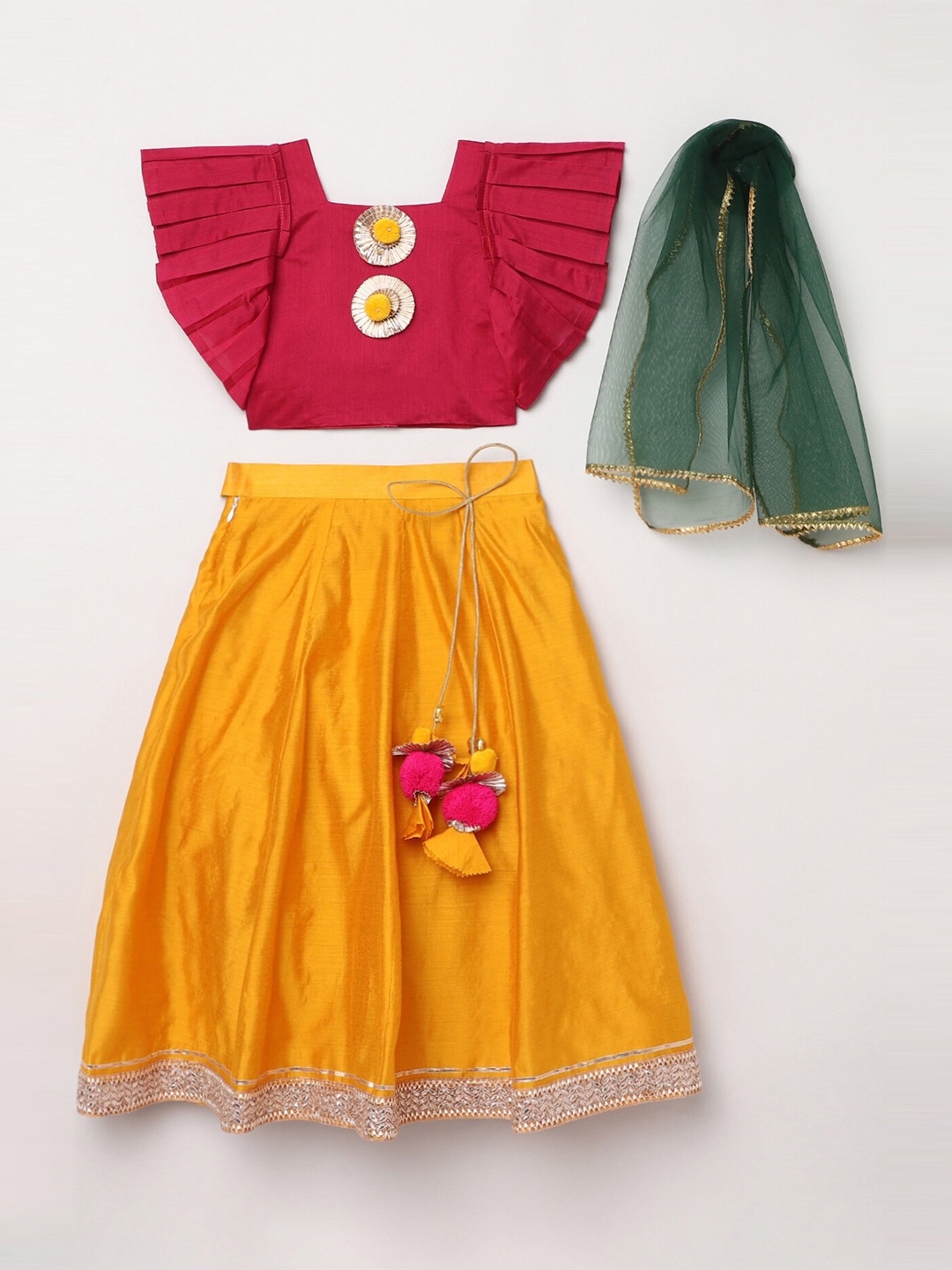 

BYB PREMIUM Girls Yellow & Red Ready to Wear Lehenga & Blouse With Dupatta