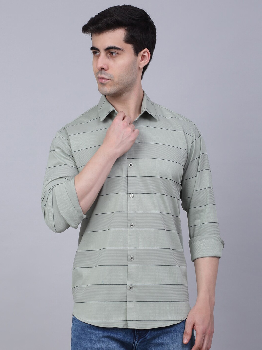 

JAINISH Classic Horizontal Striped Casual Shirt, Green
