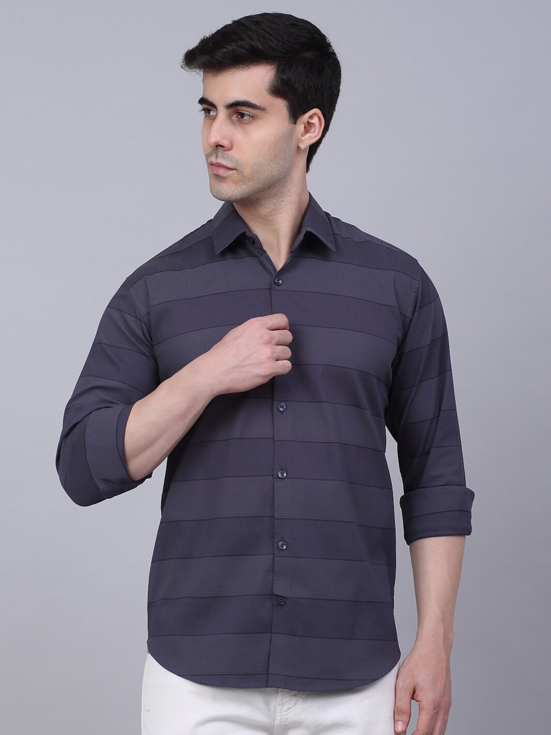 

JAINISH Classic Horizontal Striped Casual Shirt, Grey