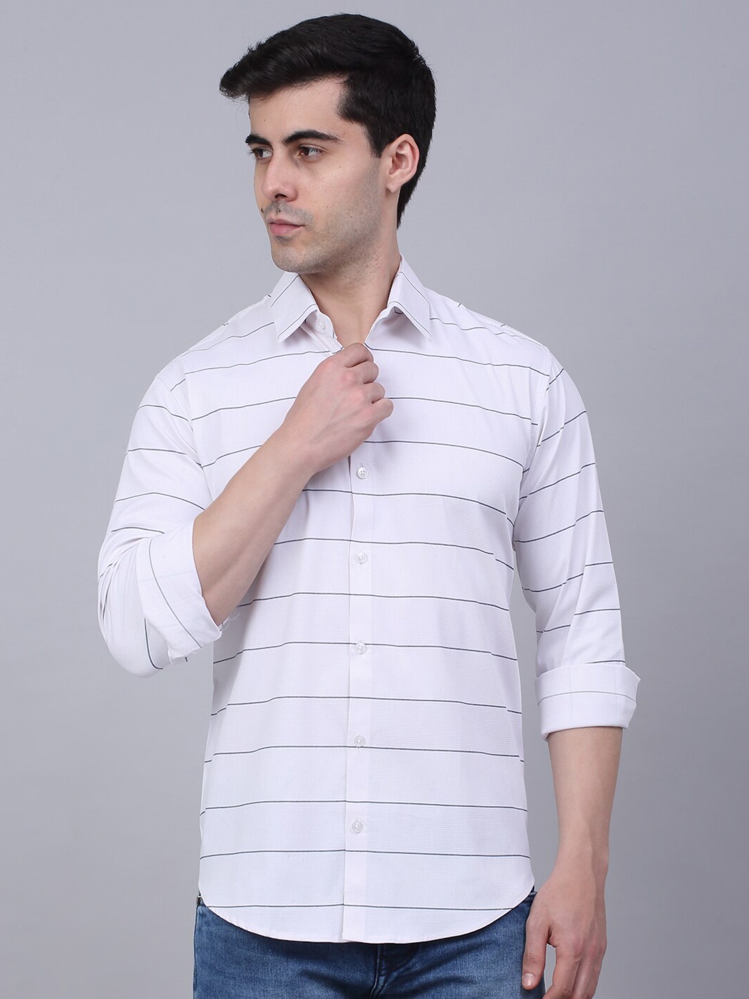 

JAINISH Classic Horizontal Striped Casual Shirt, White