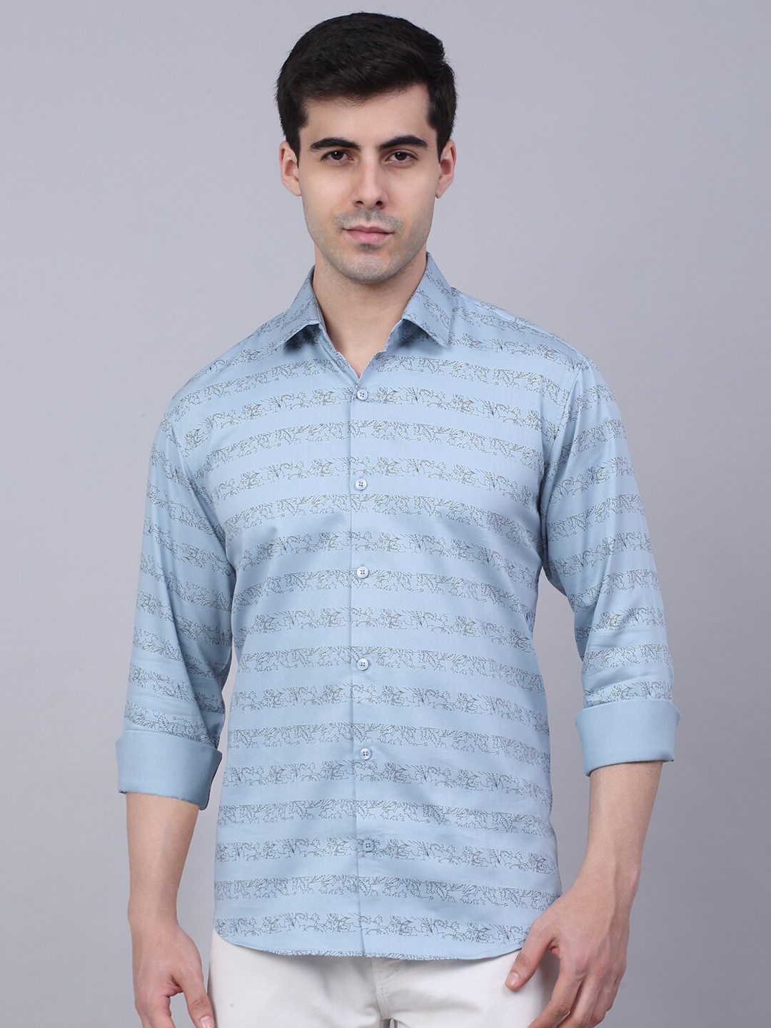 

JAINISH Men Classic Printed Casual Shirt, Turquoise blue