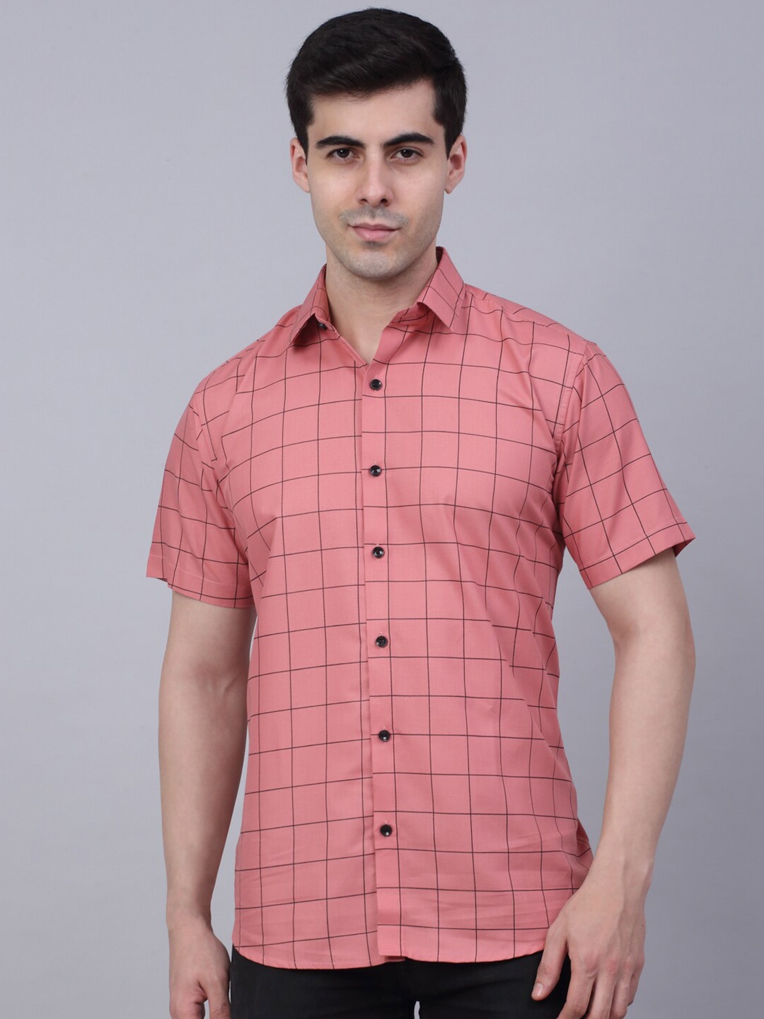 

JAINISH Classic Windowpane Checked Pure Cotton Casual Shirt, Peach