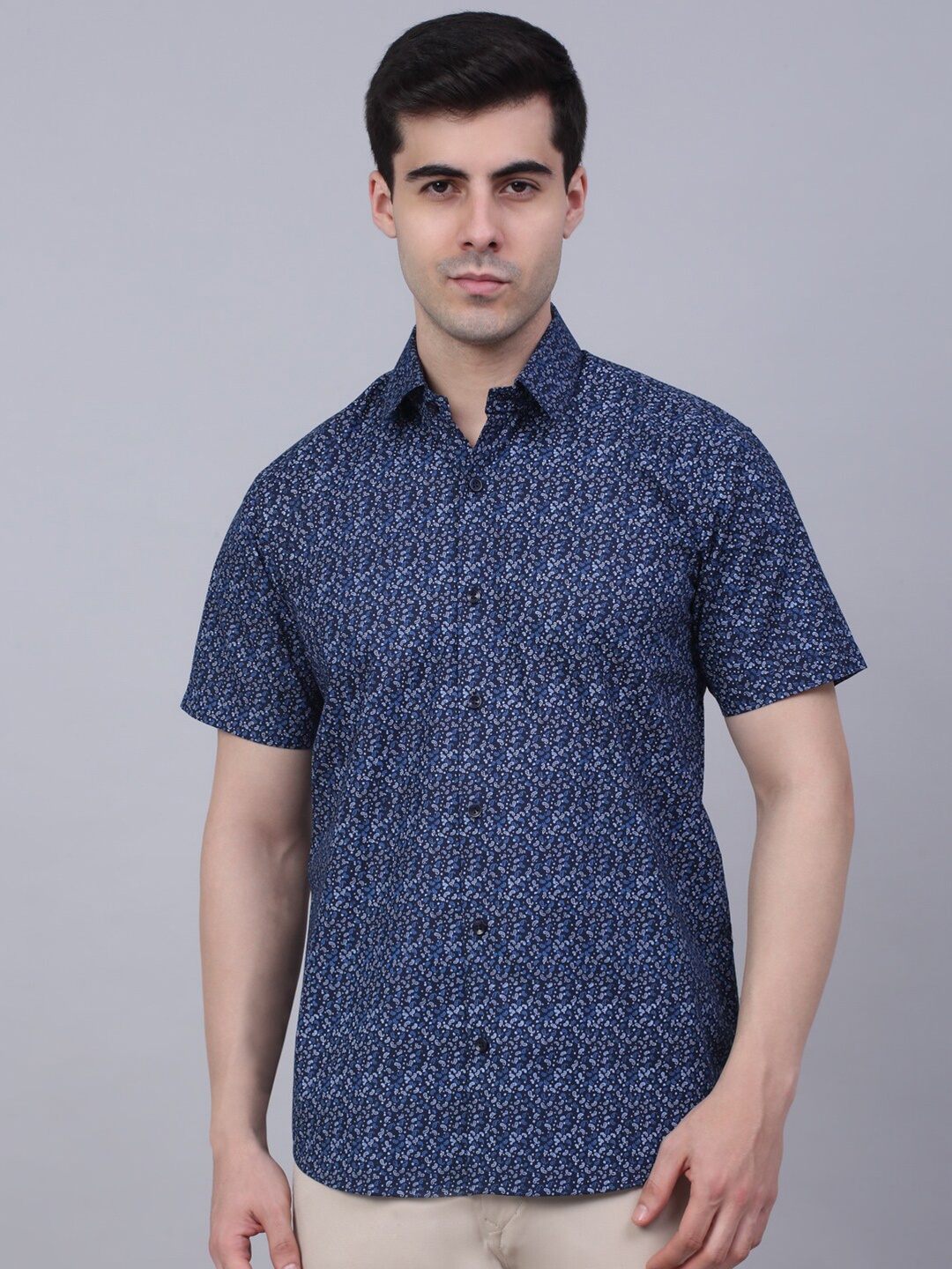 

JAINISH Classic Printed Pure Cotton Casual Shirt, Navy blue