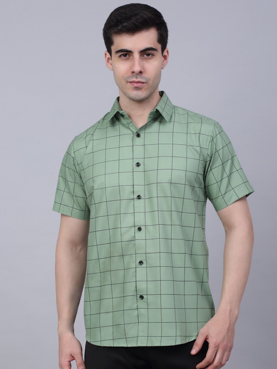 

JAINISH Men Classic Windowpane Checked Pure Cotton Casual Shirt, Green