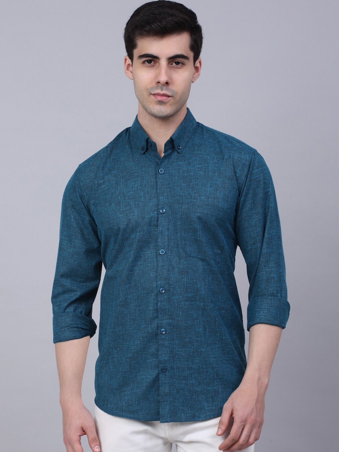 

JAINISH Men Teal Classic Pure Cotton Casual Shirt