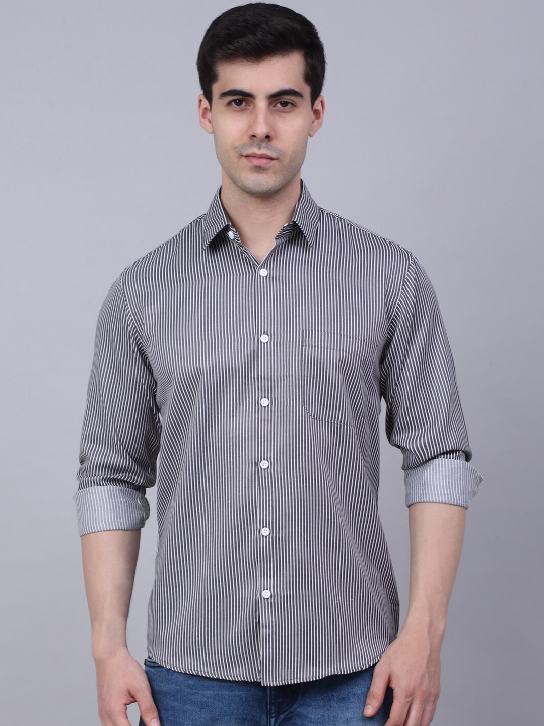 

JAINISH Classic Striped Pure Cotton Casual Shirt, Black