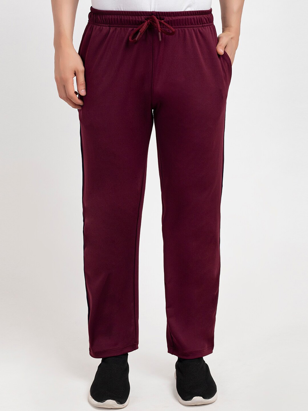 

Oakmans Men Maroon & White Striped Cotton Antimicrobial Track Pant