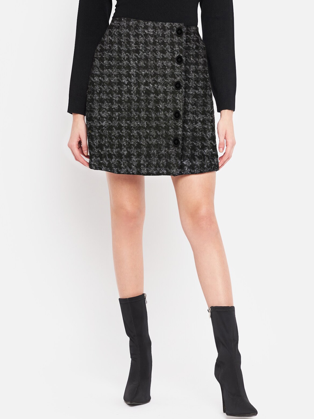 

Martini Women Grey & Black Checked Pure Wool Mini Skirts