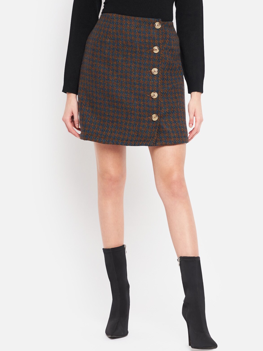 

Martini Women Blue & Brown Checked Pure Wool Mini Skirts