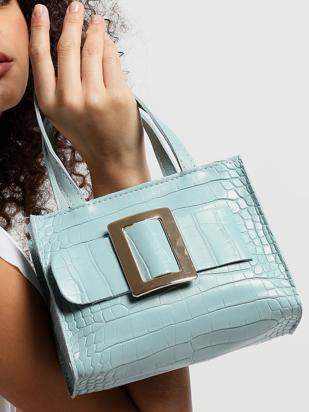 

HAUTE SAUCE by Campus Sutra Blue Textured PU Shopper Handheld Bag