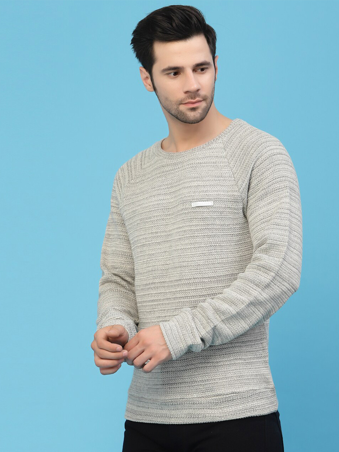 

FLAWLESS Men Grey Cotton Pullover