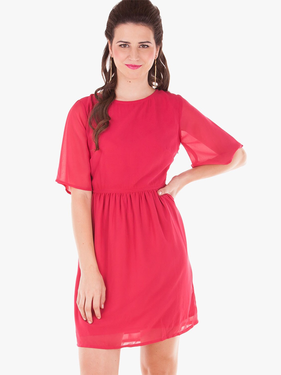 

BandBox Pink Fit and Flare Cotton Dress