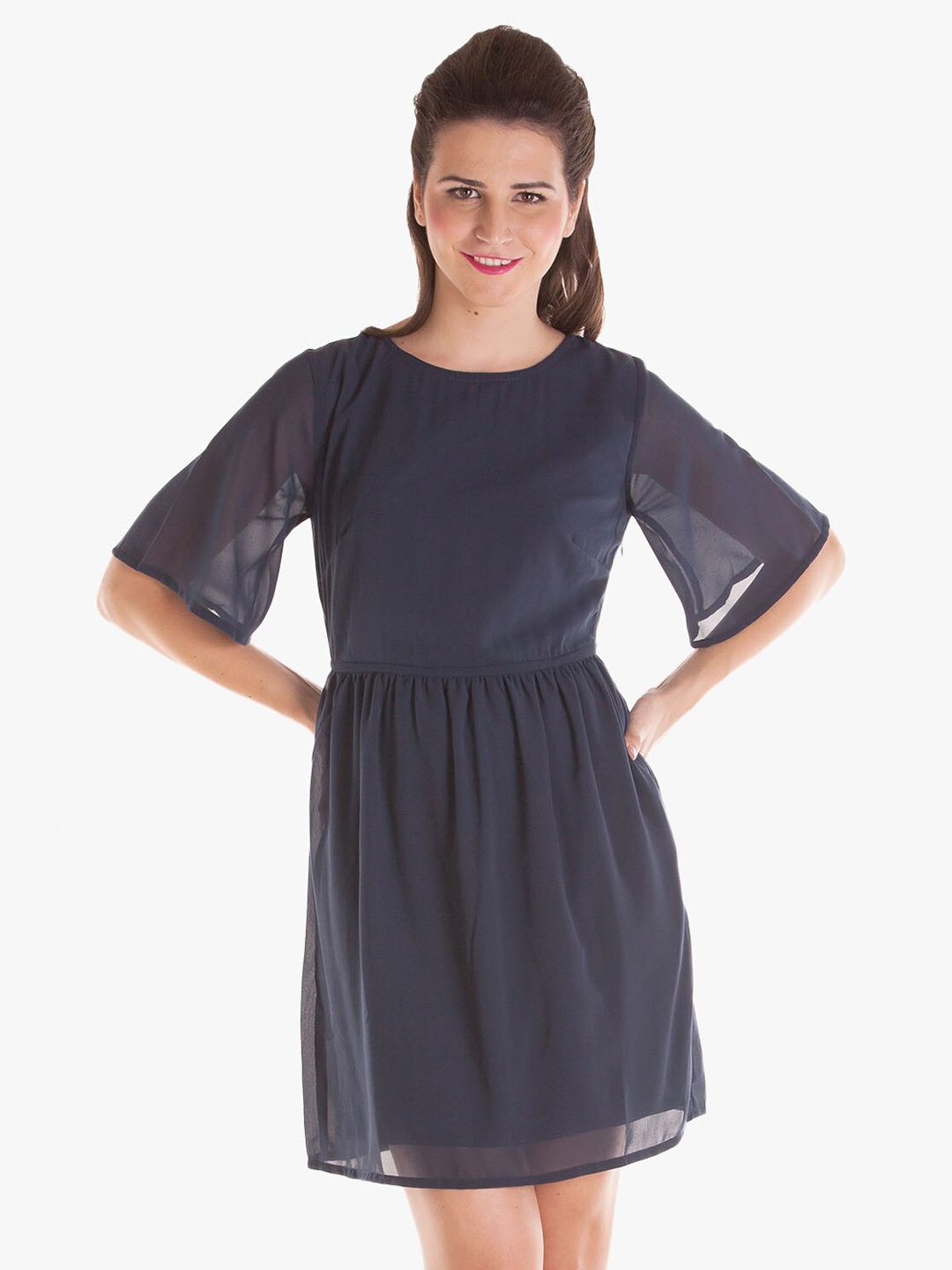 

BandBox Blue Cotton Fit & Flare Dress