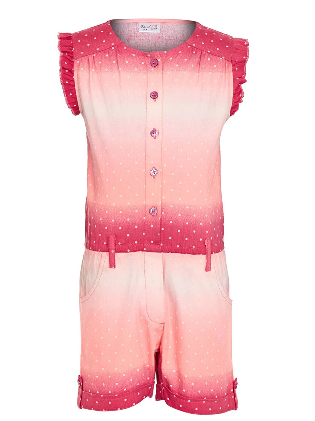 

BandBox Girls Pink & White Printed Cotton Jumpsuit