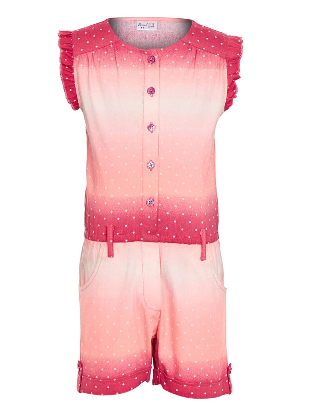

BandBox Polka Dots Printed Short Sleeves Cotton Dress, Pink