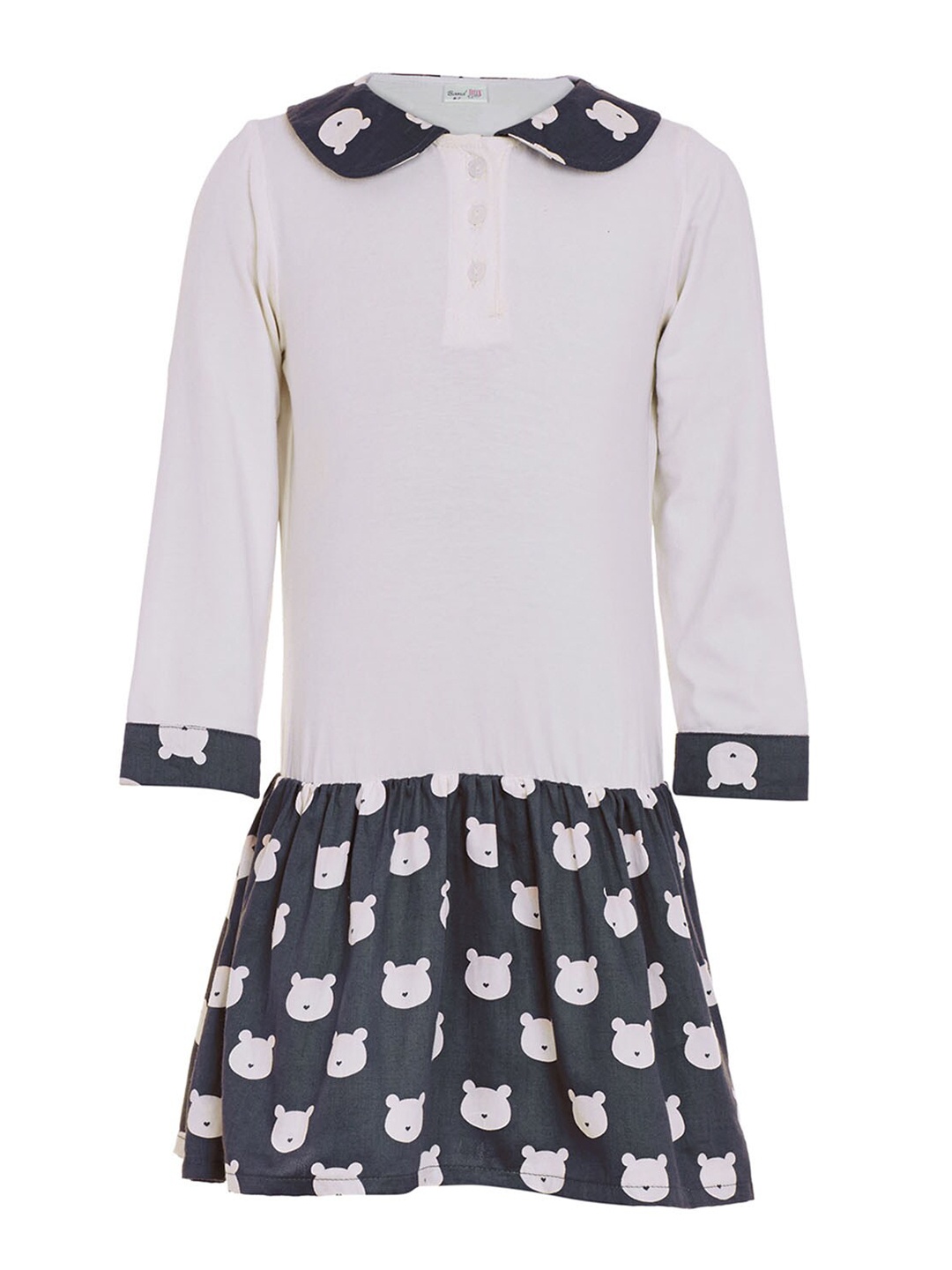 

BandBox White & Grey Peter Pan Collar Drop-Waist Cotton Dress