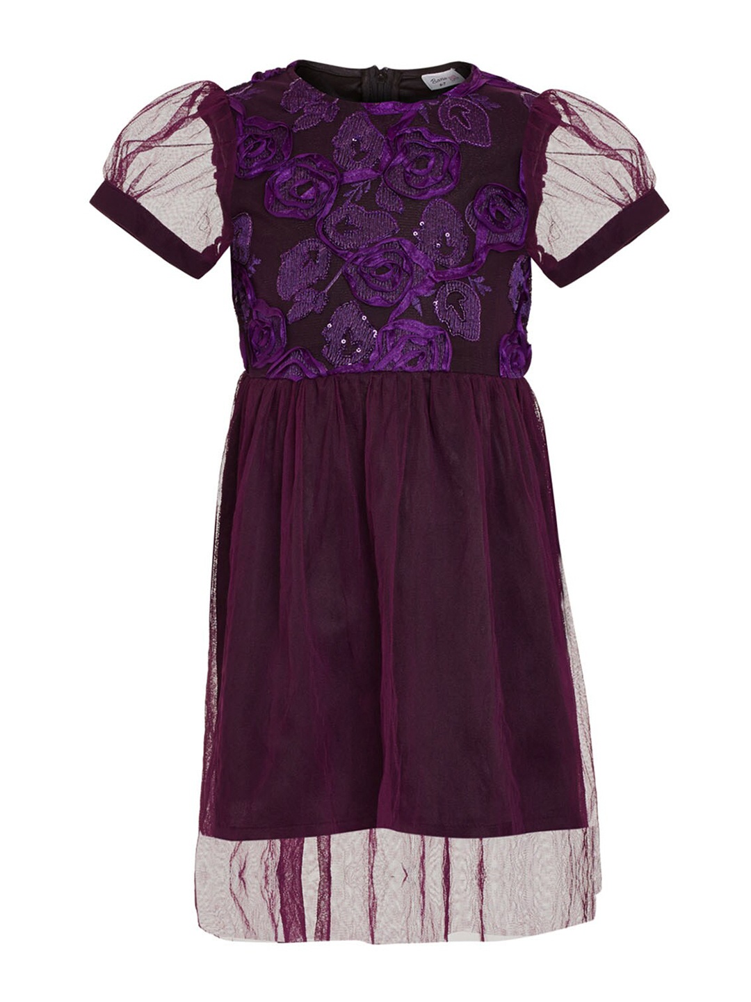 

BandBox Purple Floral Net A-Line Dress