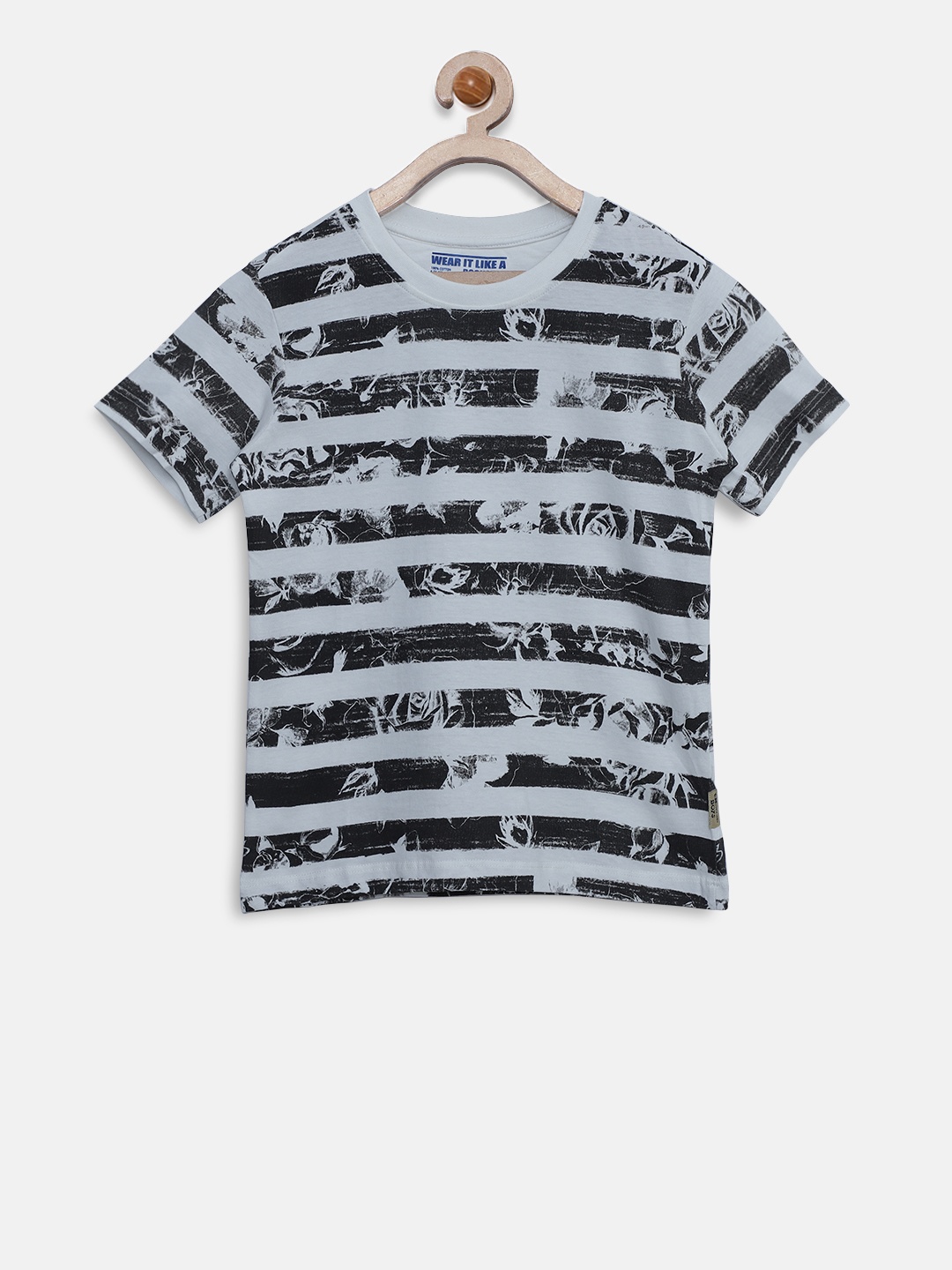 

Flying Machine Boys White Striped Round Neck T-shirt with Printed Detail