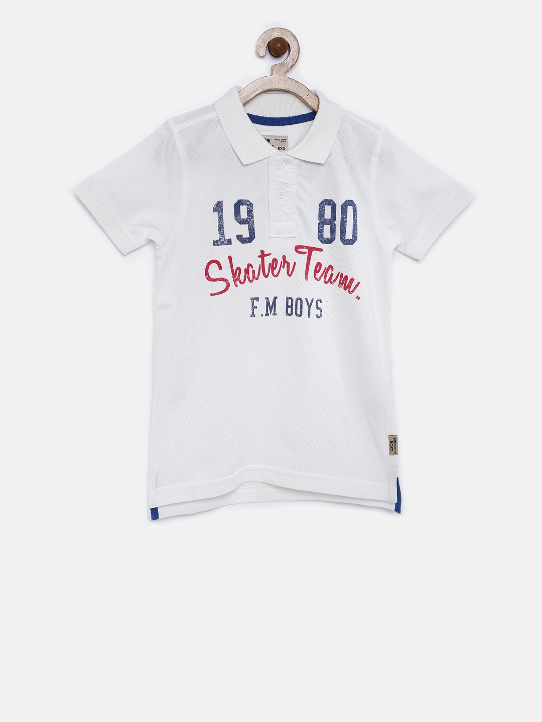 

Flying Machine Boys White Printed Polo Collar T-shirt