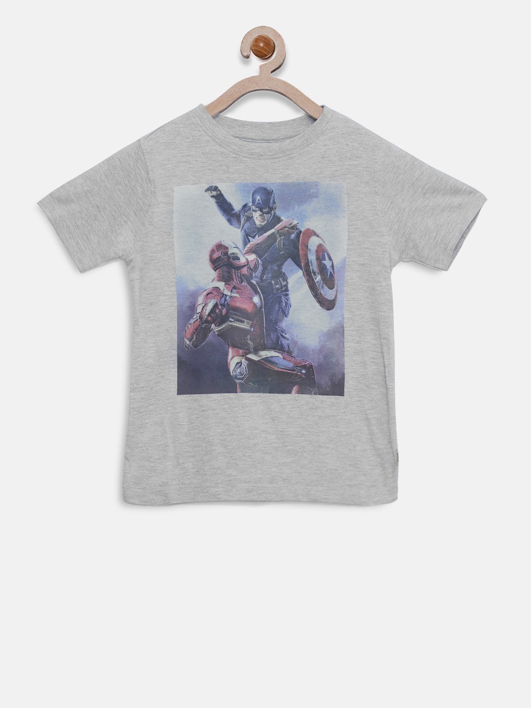 

Flying Machine Boys Grey Melange Avengers Print Round Neck T-shirt