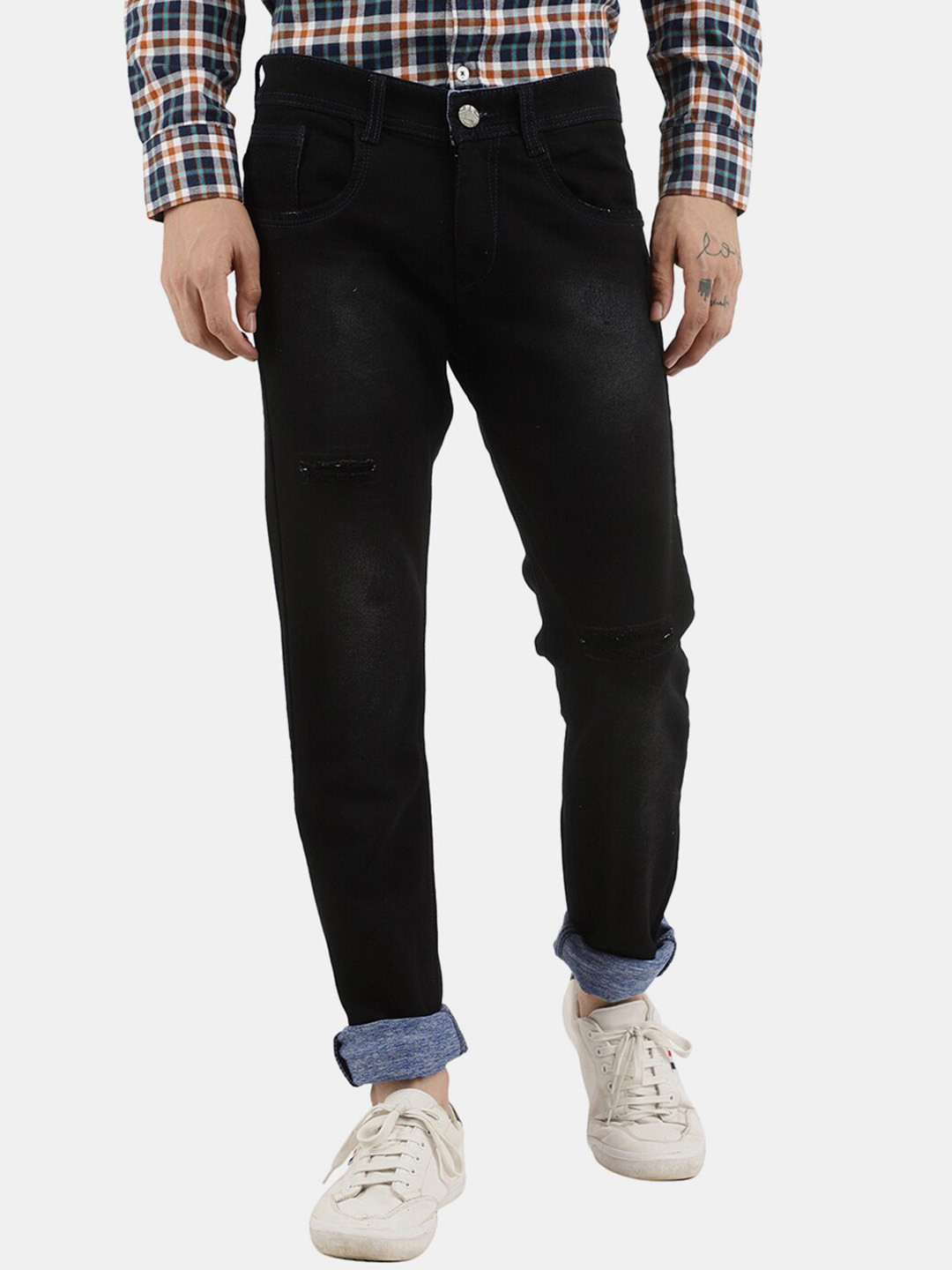 

V-Mart Men Black Classic Slim Fit Mildly Distressed Cotton Jeans