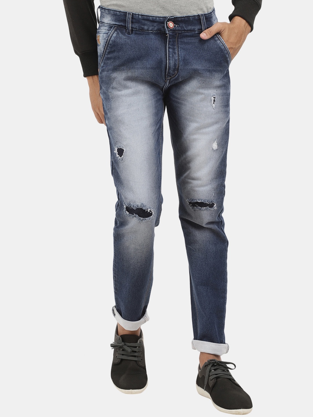 

V-Mart Men Blue Classic Slim Fit Slash Knee Heavy Fade Cotton Jeans