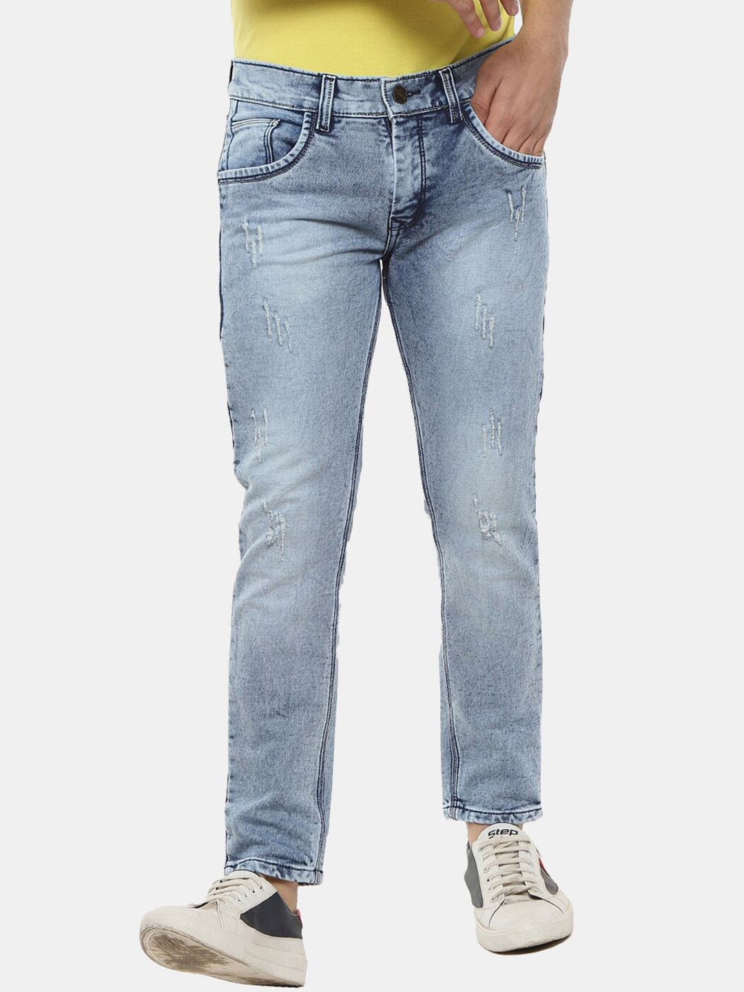 

V-Mart Men Blue Classic Mildly Distressed Heavy Fade Cotton Jeans
