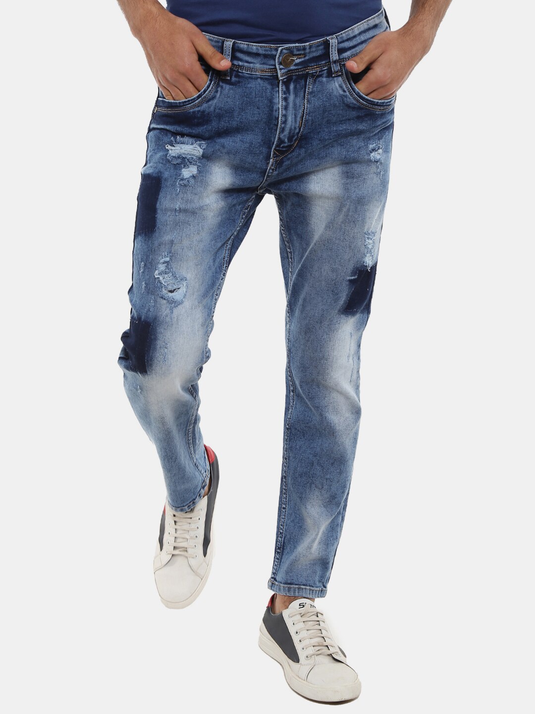 

V-Mart Men Blue Classic Mildly Distressed Heavy Fade Cotton Jeans