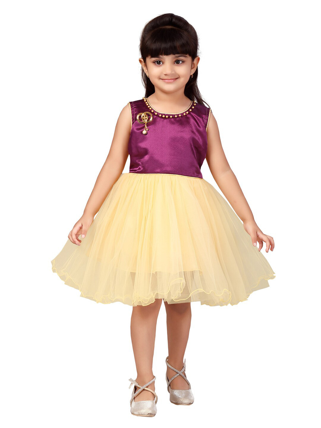 

Aarika Purple & Beige Embellished Net Dress