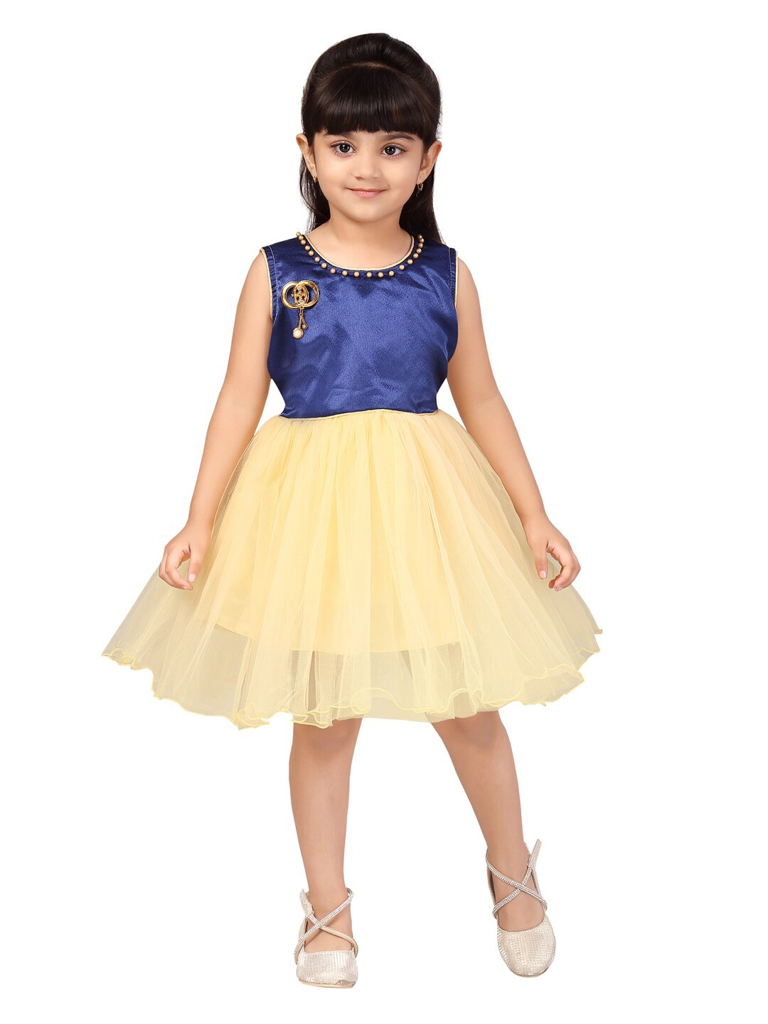 

Aarika Navy Blue & Beige Embellished Fit & Flare Dress