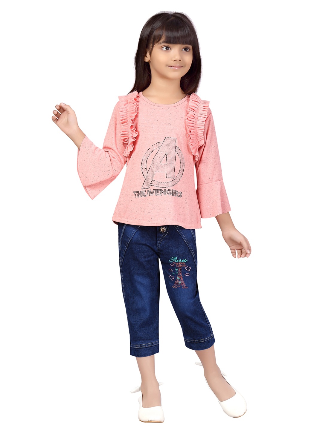 

Aarika Girls Pink & Blue Printed Top with Jeans