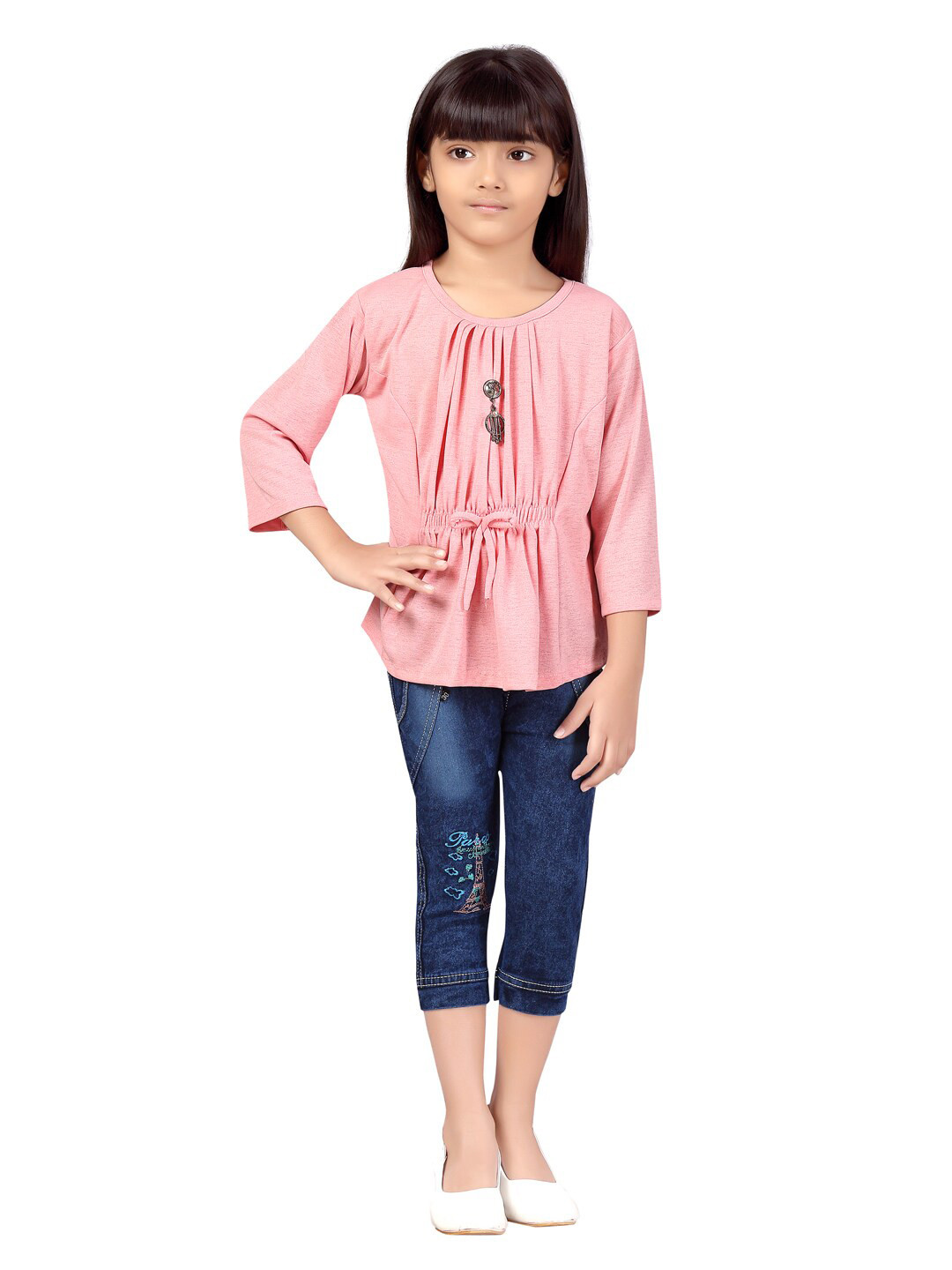 

Aarika Girls Pink & Blue Embellished Top with Capris
