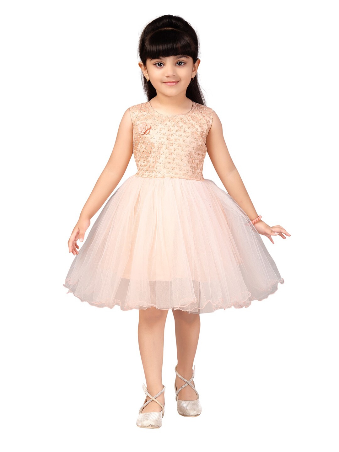 

Aarika Girls Peach Fit And Flare Net Dress