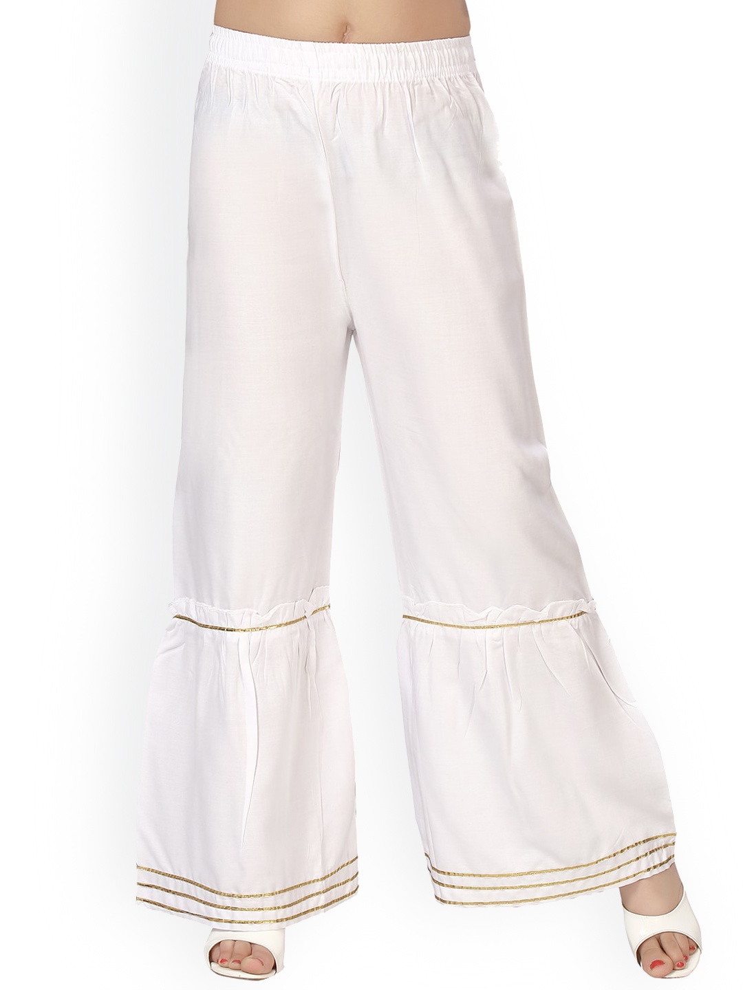 

Aarika Girls White & Gold-Toned Flared Ethnic Sharara