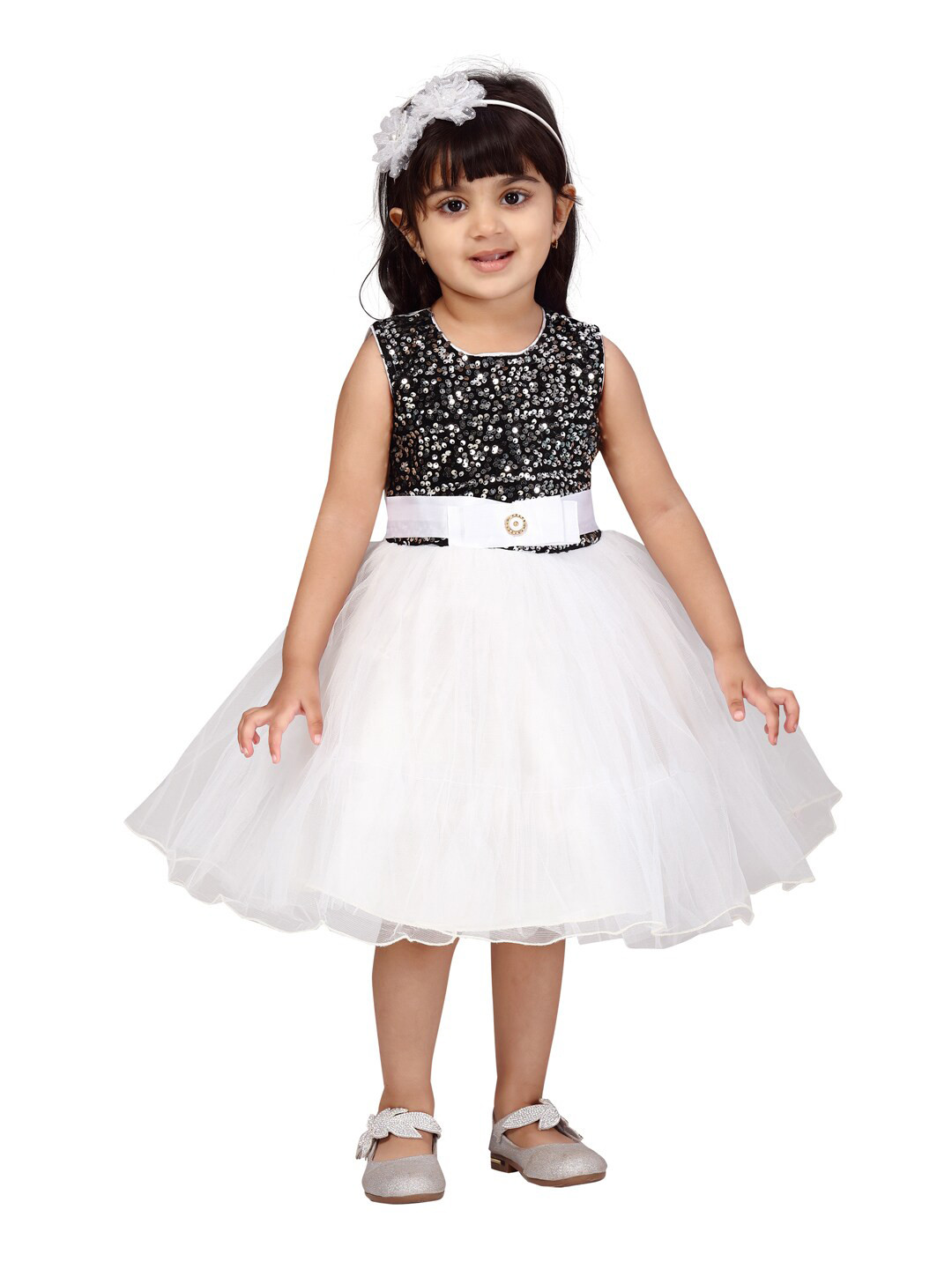 

Aarika White & Black Embellished Net Fit & Flare Dress