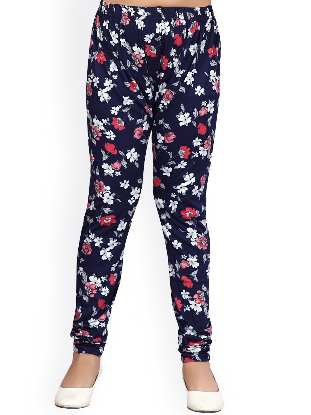 

Aarika Girls Navy Blue Floral Printed Churidar-Length Cotton Leggings