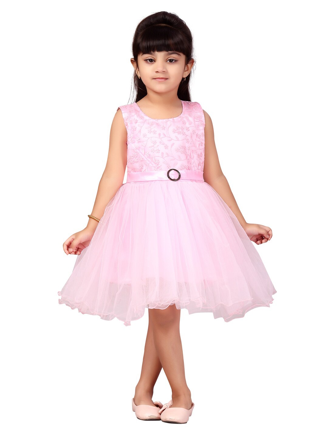 

Aarika Pink Floral Floral Embroidered Net Fit & Flare Dress
