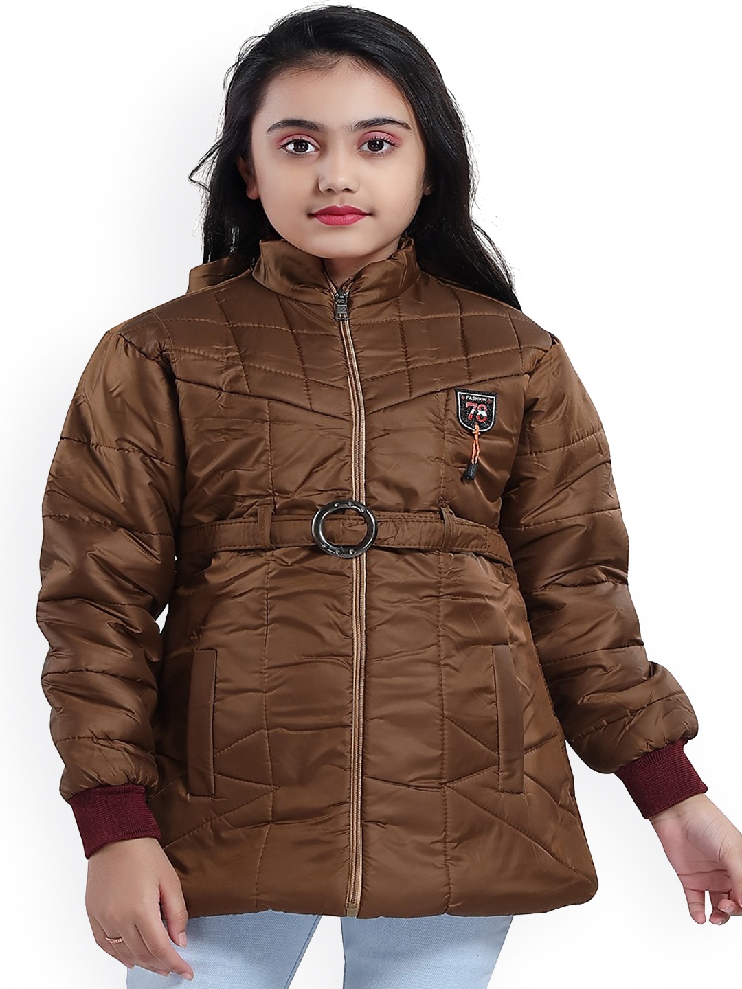 

Aarika Girls Brown & Maroon Longline Hooded Padded Jacket