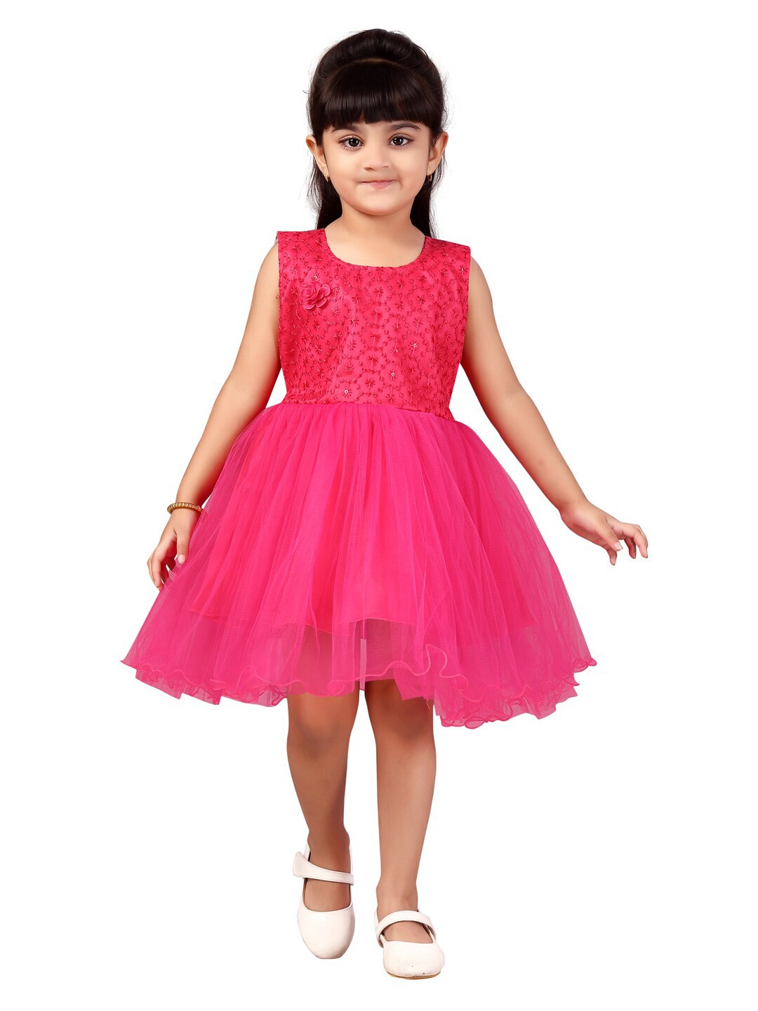 

Aarika Pink Floral Floral Embroidered Net Fit & Flare Dress