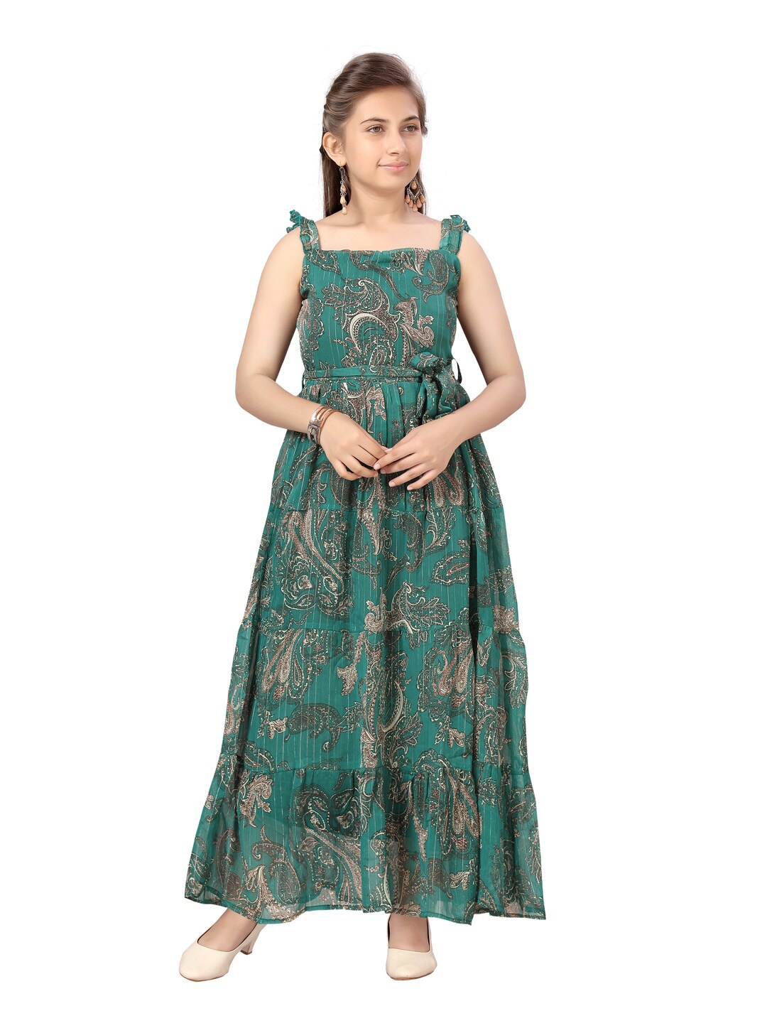 

Aarika Girls Sea Green Ethnic Motifs Print Fit & Flare Dress