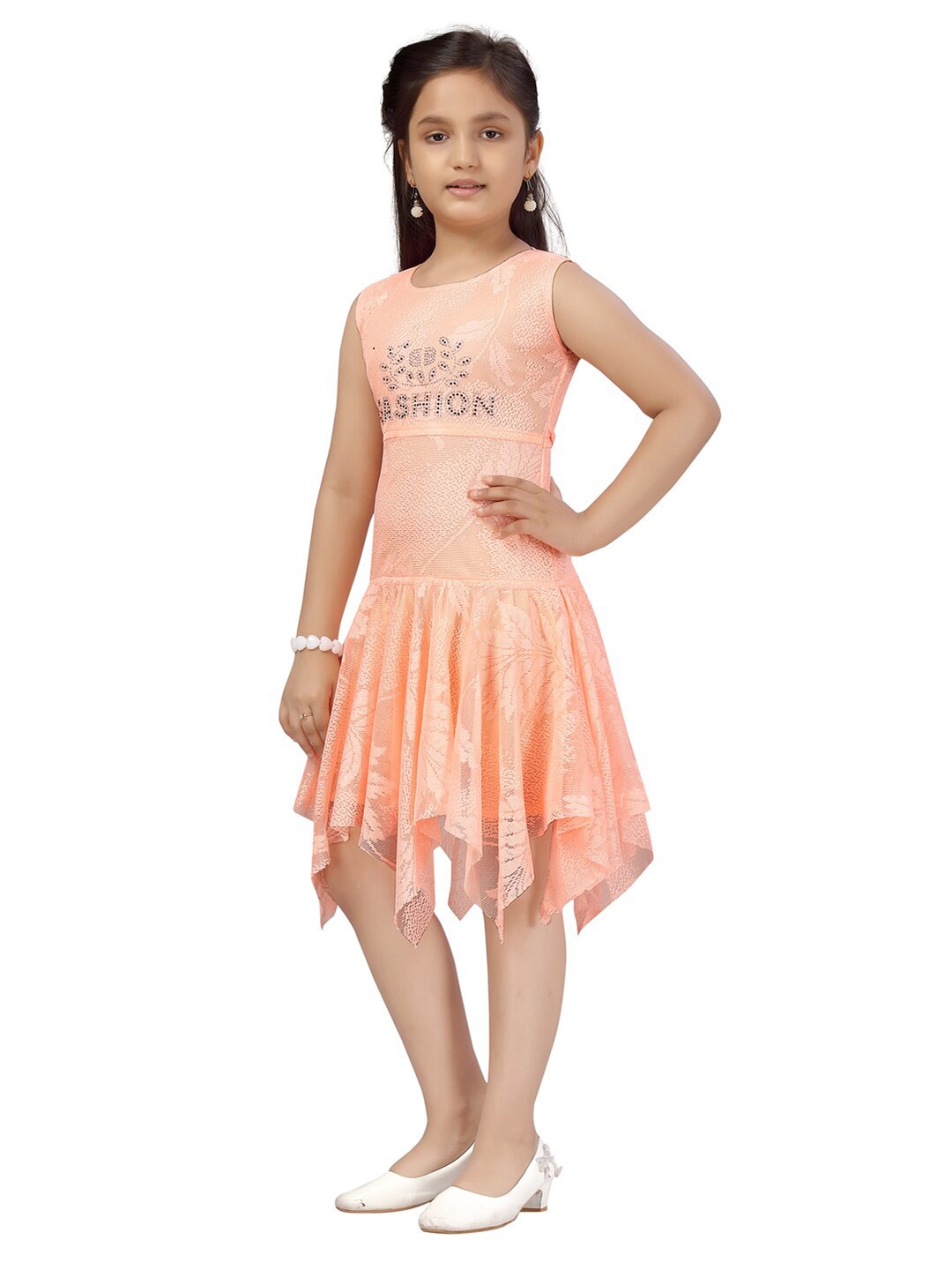 

Aarika Peach-Coloured Embellished Net Drop Waist Dress