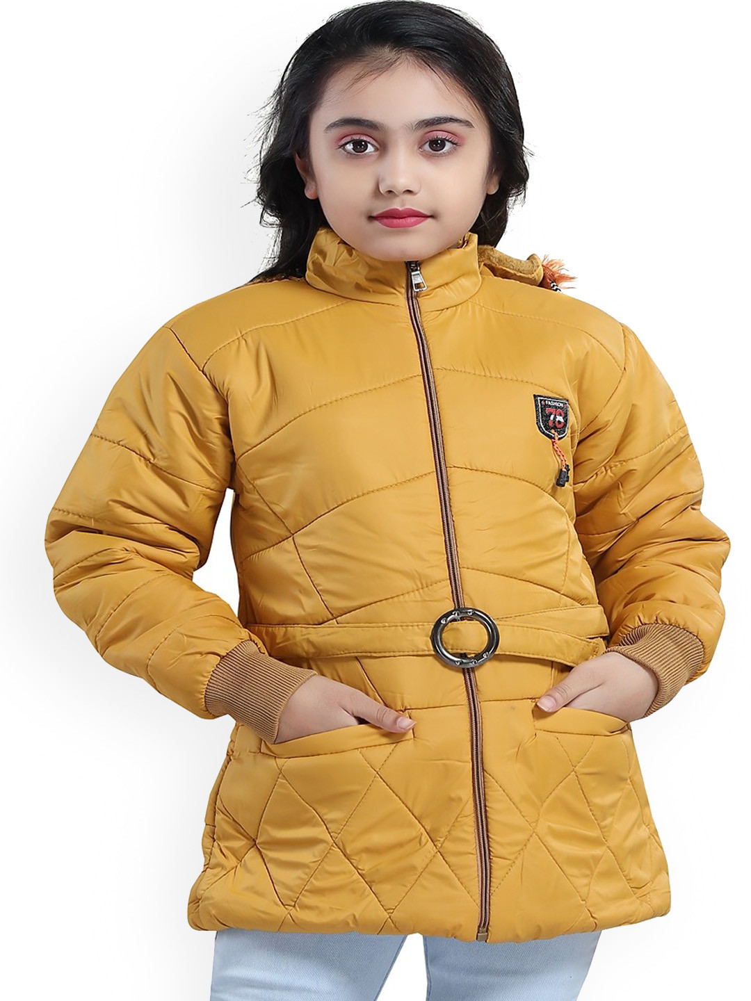

Aarika Girls Yellow Longline Hooded Bomber Jacket