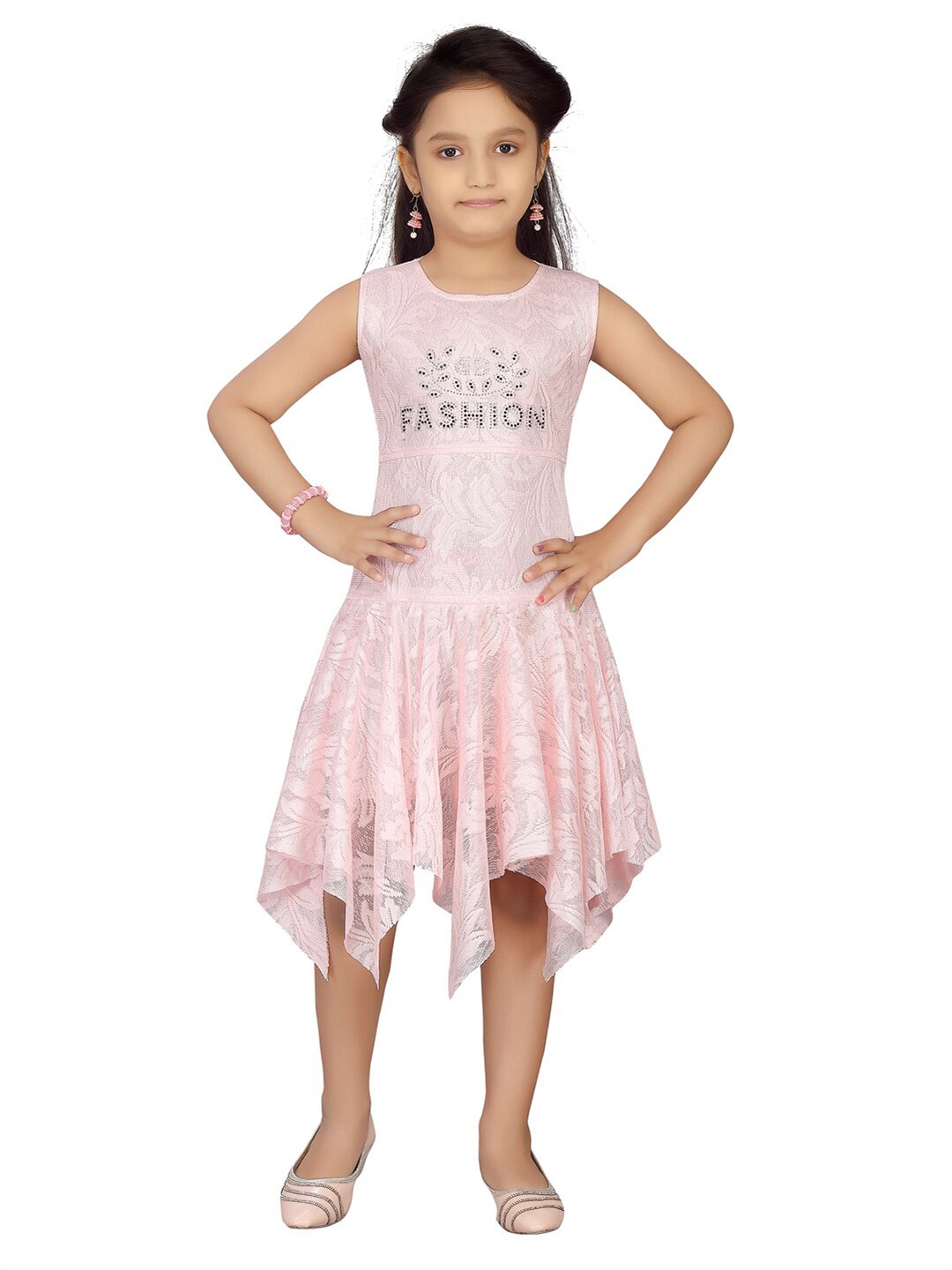 

Aarika Girls Pink Floral Net Fit & Flare Dress