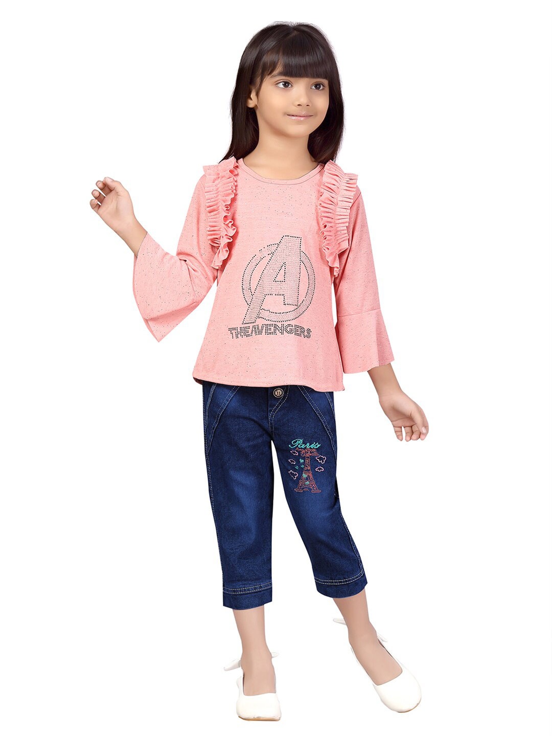 

Aarika Girls Pink & Blue Printed Top with Capris